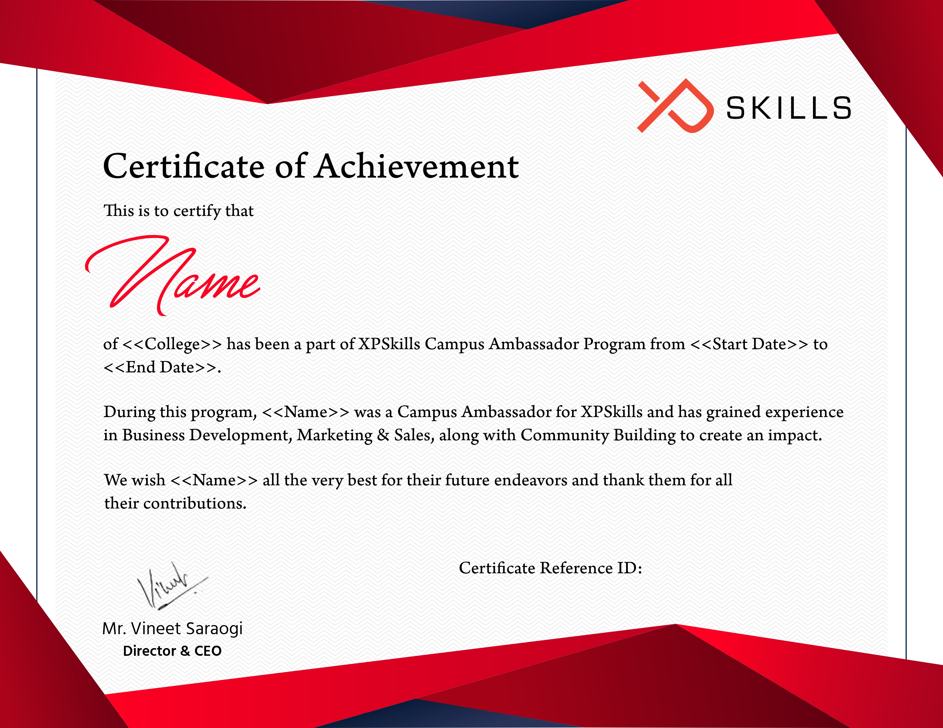 XPSkills Certificate